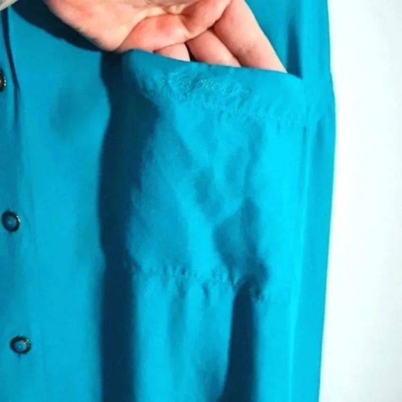 CLEARANCE Express Compagnie Internacionale Aqua Blue Blouse Button-down - Picture 6 of 13